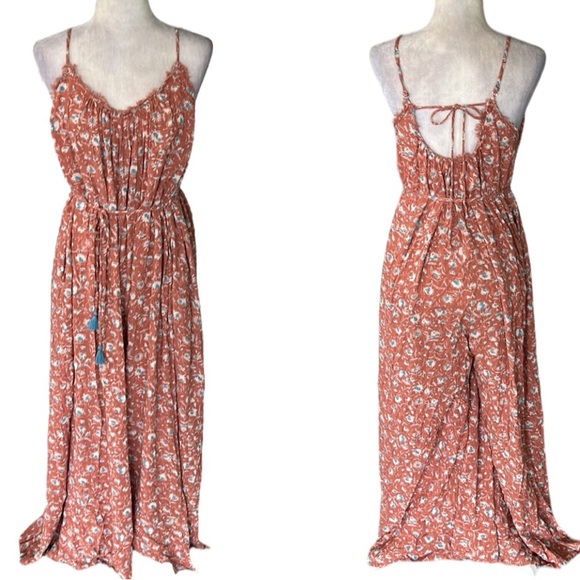NWT Aakaa Floral Tie Waist Tassel Wide Leg Cropped Jumpsuit - S - Picture 2 of 16